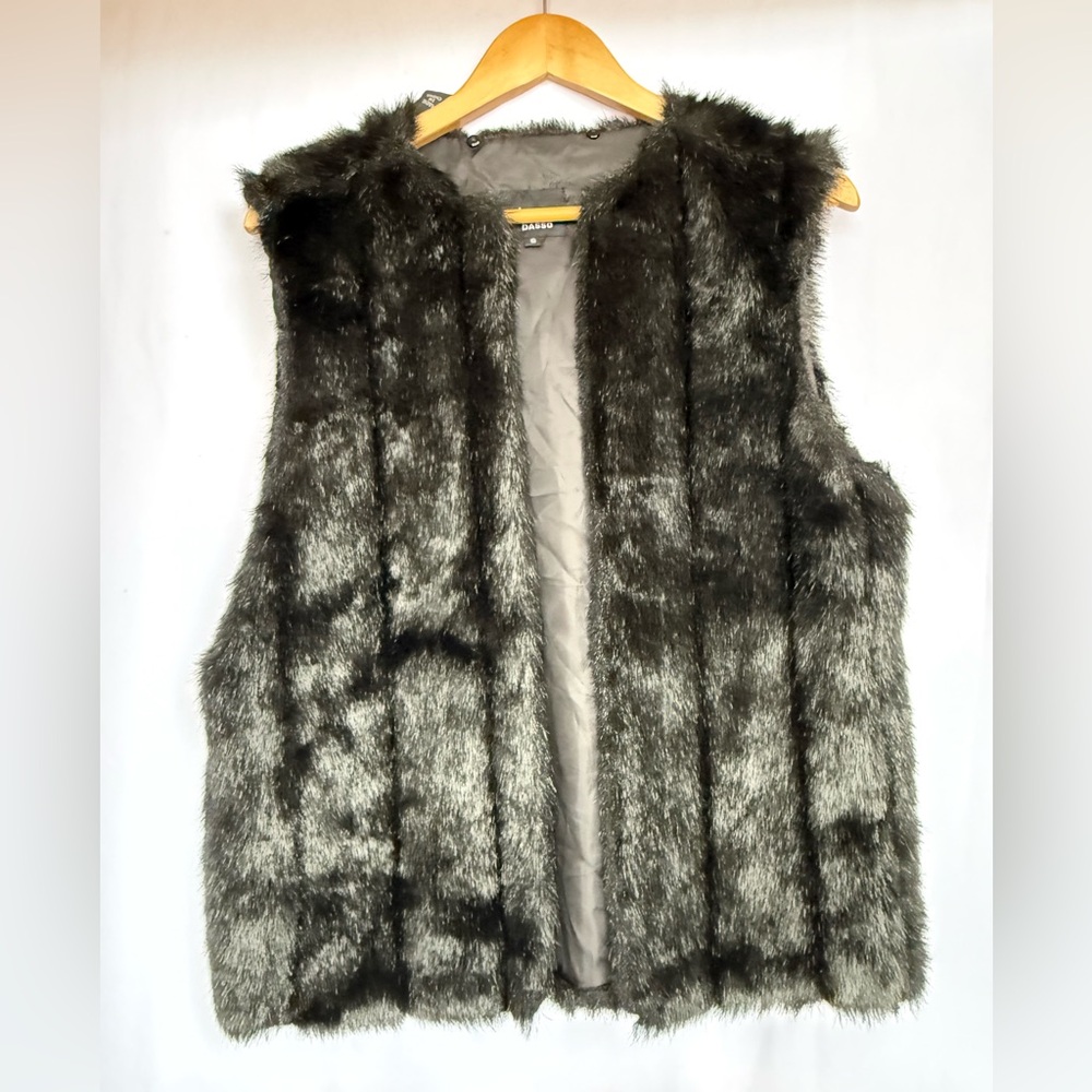 Dennis Basso Open VEST ~Black Faux Fur~Size Small ~Excellent Condition
